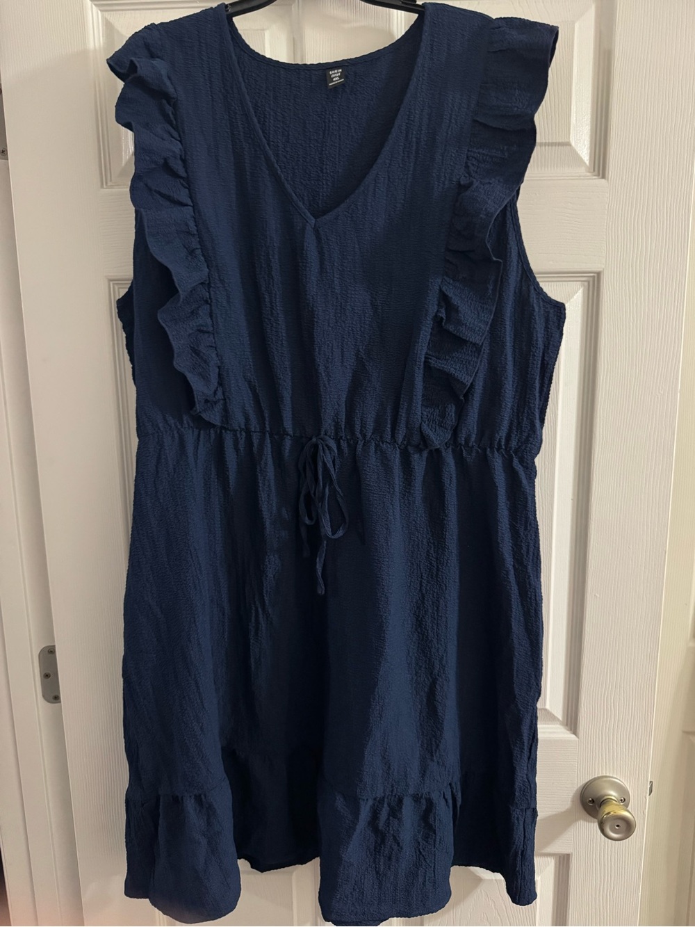 SHEIN Navy Ruffle Drawstring Sleeveless Dress